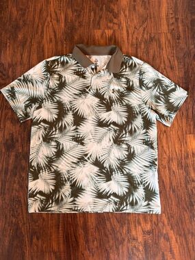Under Armour Olive Green & White Hawaiian Palm Leaf Polo Loose Fit